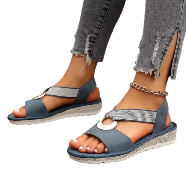 04621317-1113-4e03-83cc-f2cb95c85f62.jpg Plus Size Fish Mouth Wedge Sandals Flat Sole Elastic Strap Open Toe Summer Shoes For Women
