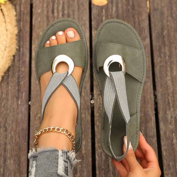 14cb44ea-bac5-4fbc-830a-b375f3384330.jpg Plus Size Fish Mouth Wedge Sandals Flat Sole Elastic Strap Open Toe Summer Shoes For Women