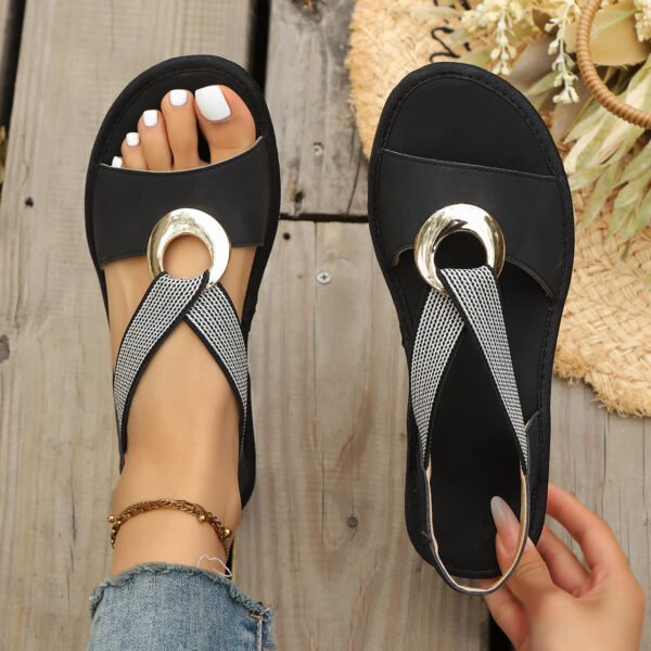5e103204-954e-4a23-8067-b8dd2aff5116.jpg Plus Size Fish Mouth Wedge Sandals Flat Sole Elastic Strap Open Toe Summer Shoes For Women