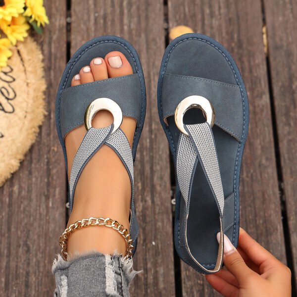 9dc00378-e031-4c58-91d1-9422674861d8.jpg Plus Size Fish Mouth Wedge Sandals Flat Sole Elastic Strap Open Toe Summer Shoes For Women
