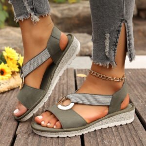 ae97c097-3580-44b3-92a4-74531da19aae.jpg Plus Size Fish Mouth Wedge Sandals Flat Sole Elastic Strap Open Toe Summer Shoes For Women