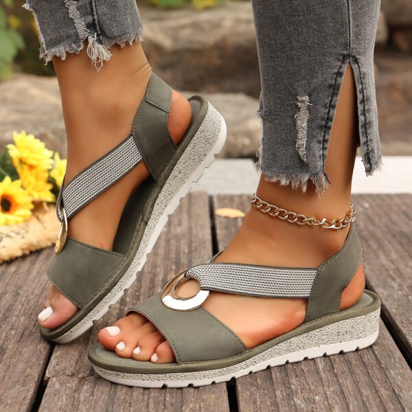 ae97c097-3580-44b3-92a4-74531da19aae.jpg Plus Size Fish Mouth Wedge Sandals Flat Sole Elastic Strap Open Toe Summer Shoes For Women