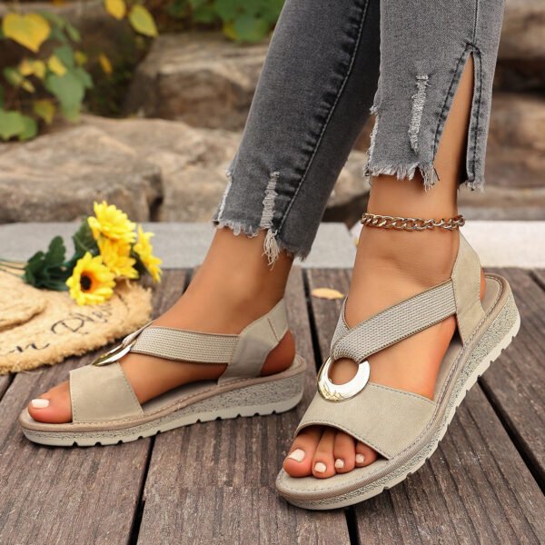 e81b20a1-e160-4735-ae2e-2ce2ec7a0baa.jpg Plus Size Fish Mouth Wedge Sandals Flat Sole Elastic Strap Open Toe Summer Shoes For Women