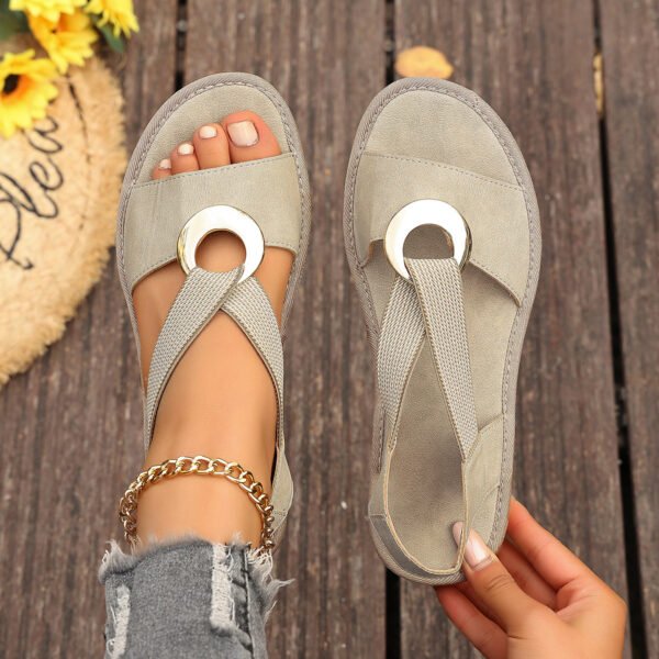f1b40d7f-a9c2-4002-a2fd-21a9189347f7.jpg Plus Size Fish Mouth Wedge Sandals Flat Sole Elastic Strap Open Toe Summer Shoes For Women